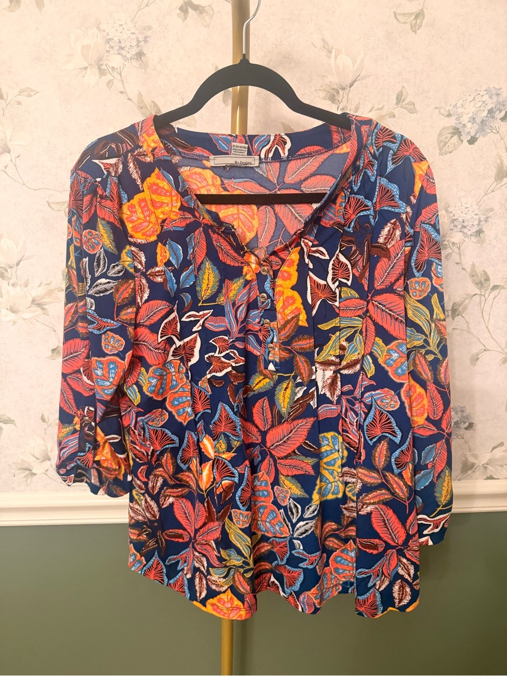 Navy Multicolor Botanical Tie-Neck Tunic